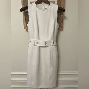 Hugo Boss White Belted Sheath Dress